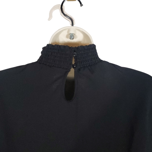 Adrianna Papell Size Small Black Smocked Neck & Sleeves Blouse - Picture 3 of 7